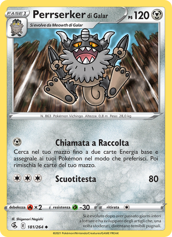 Perrserker di Galar 181/284 — Colpo Fusione (Italian Pokémon TCG card)