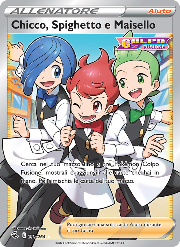 Chicco, Spighetto e Maisello 258/284 — Colpo Fusione (Italian Pokémon TCG card)
