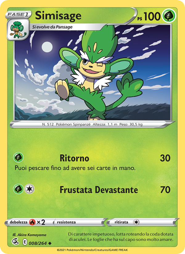 Simisage 008/284 — Colpo Fusione (Italian Pokémon TCG card)