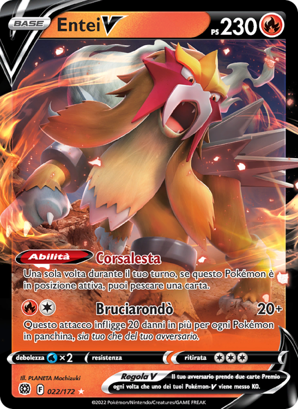 Entei V 022/216 — Astri Lucenti (Italian Pokémon TCG card)