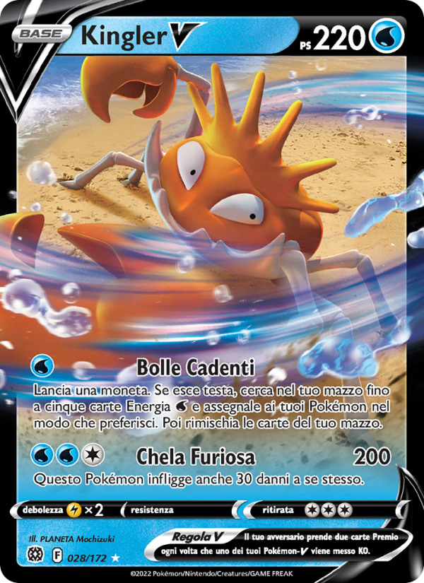 Kingler V 028/216 — Astri Lucenti (Italian Pokémon TCG card)