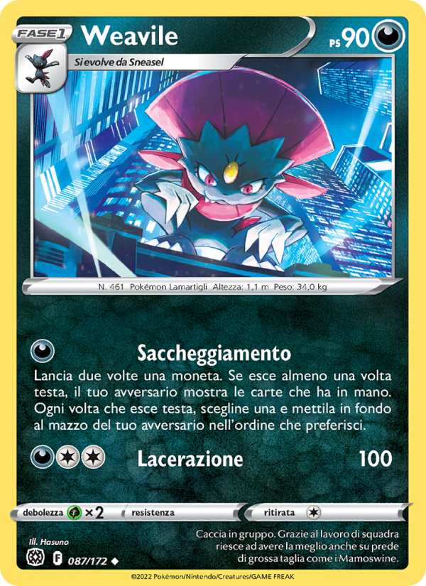Weavile 087/216 — Astri Lucenti (Italian Pokémon TCG card)