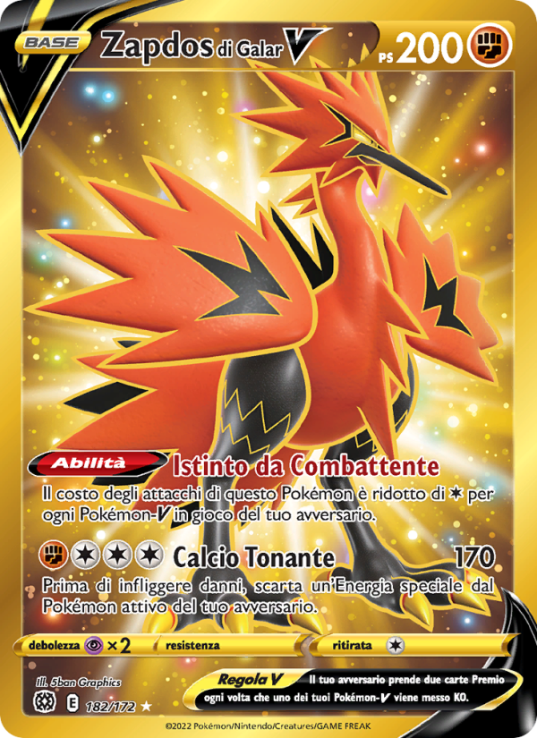 Zapdos di Galar V 182/216 — Astri Lucenti (Italian Pokémon TCG card)