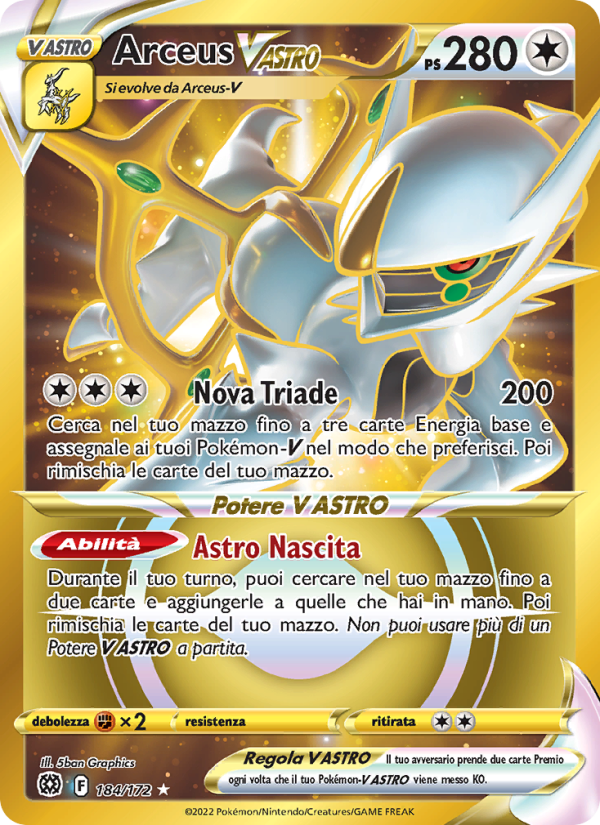 Arceus V ASTRO 184/216 — Astri Lucenti (Italian Pokémon TCG card)