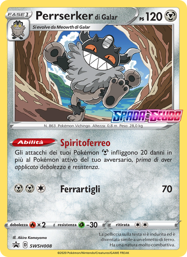 Perrserker di Galar SWSH008 — SPSC Promo (Italian Pokémon TCG card)