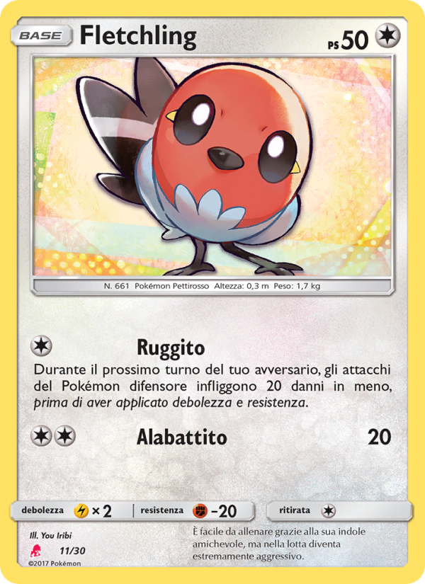 Fletchling 011/30 — Sole e Luna trainer Kit (Lycanroc) (Italian Pokémon TCG card)