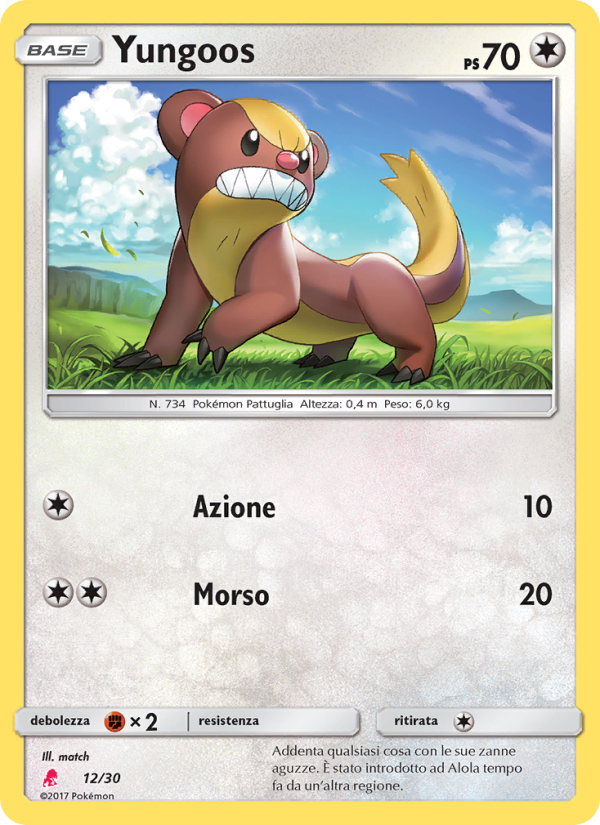 Yungoos 012/30 — Sole e Luna trainer Kit (Lycanroc) (Italian Pokémon TCG card)