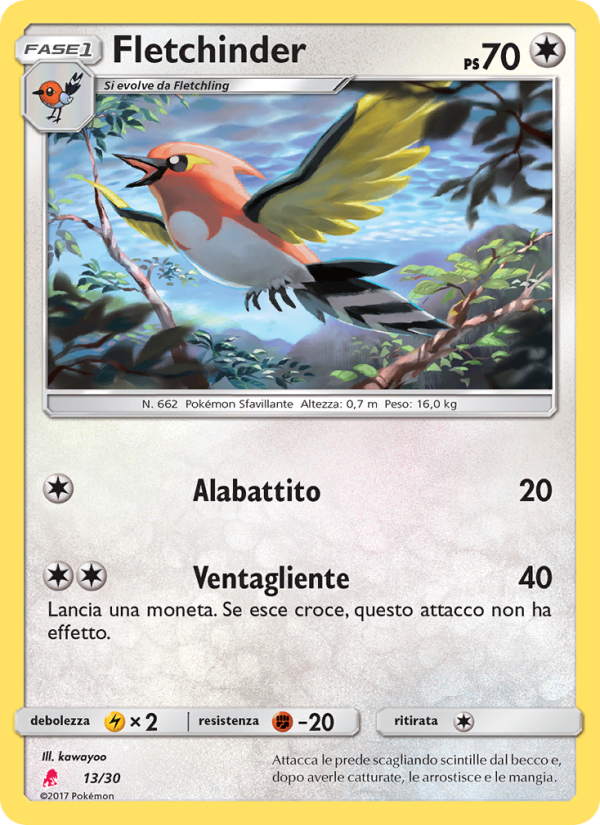 Fletchinder 013/30 — Sole e Luna trainer Kit (Lycanroc) (Italian Pokémon TCG card)
