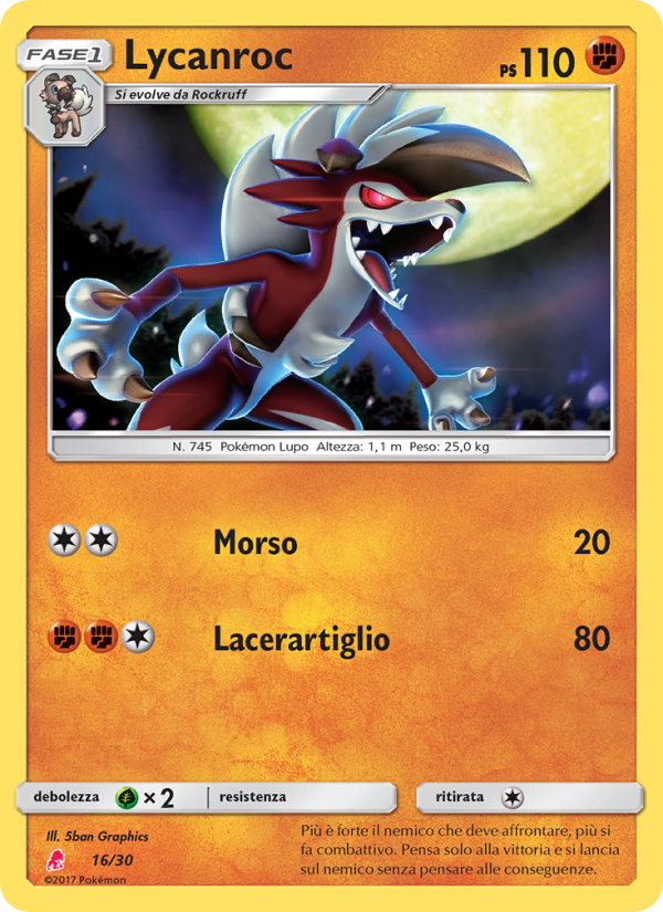 Lycanroc 016/30 — Sole e Luna trainer Kit (Lycanroc) (Italian Pokémon TCG card)