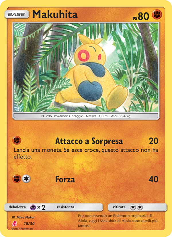 Makuhita 018/30 — Sole e Luna trainer Kit (Lycanroc) (Italian Pokémon TCG card)