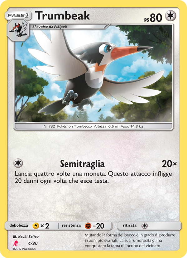 Trumbeak 004/30 — Sole e Luna trainer Kit (Lycanroc) (Italian Pokémon TCG card)