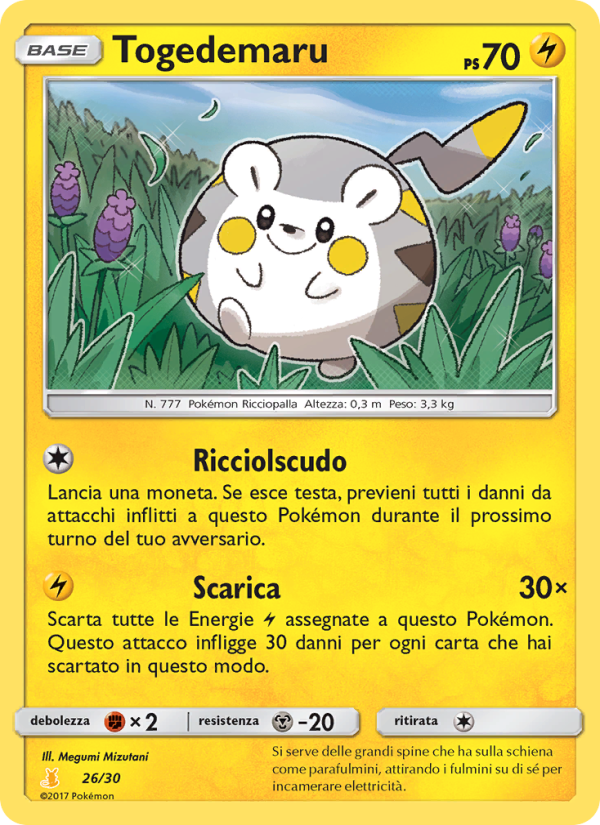 Togedemaru 026/30 — Sole e Luna trainer Kit (Alolan Raichu) (Italian Pokémon TCG card)