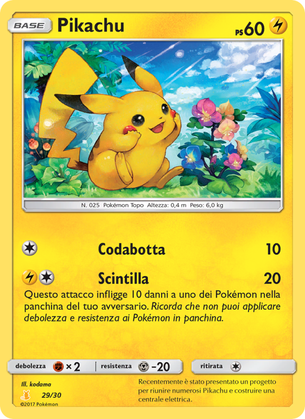 Pikachu 029/30 — Sole e Luna trainer Kit (Alolan Raichu) (Italian Pokémon TCG card)