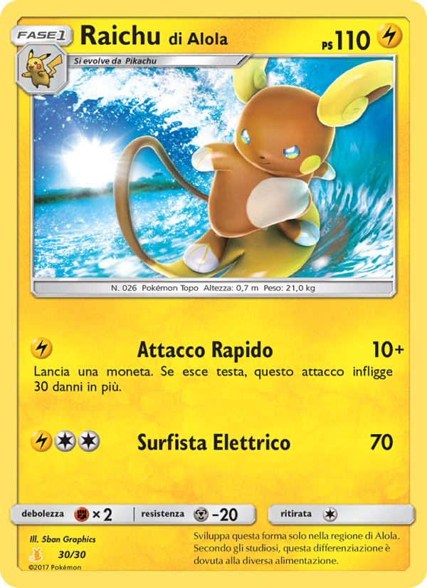Raichu di Alola 030/30 — Sole e Luna trainer Kit (Alolan Raichu) (Italian Pokémon TCG card)
