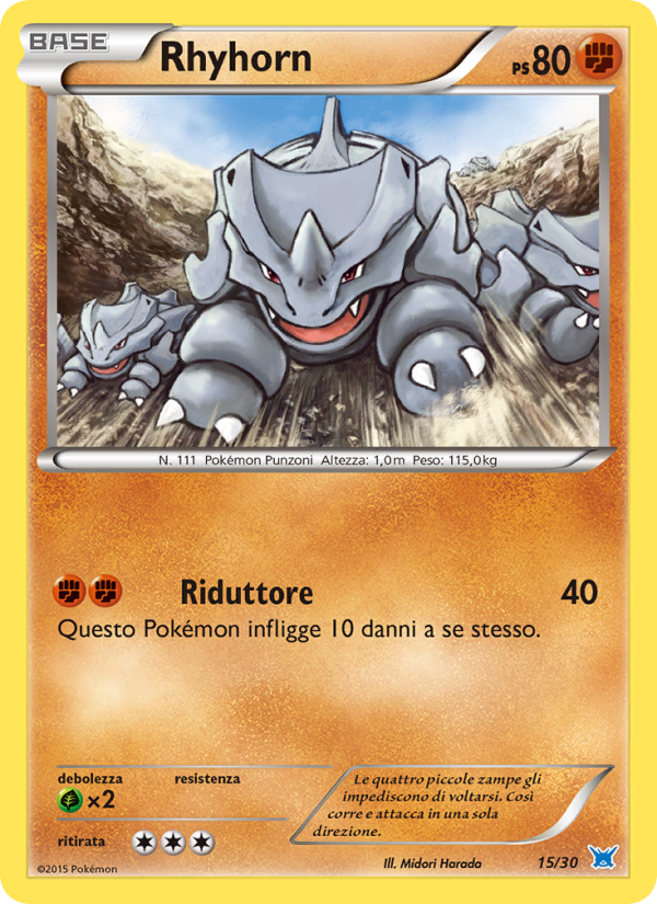 Rhyhorn 015/30 — XY trainer Kit (Latios) (Italian Pokémon TCG card)