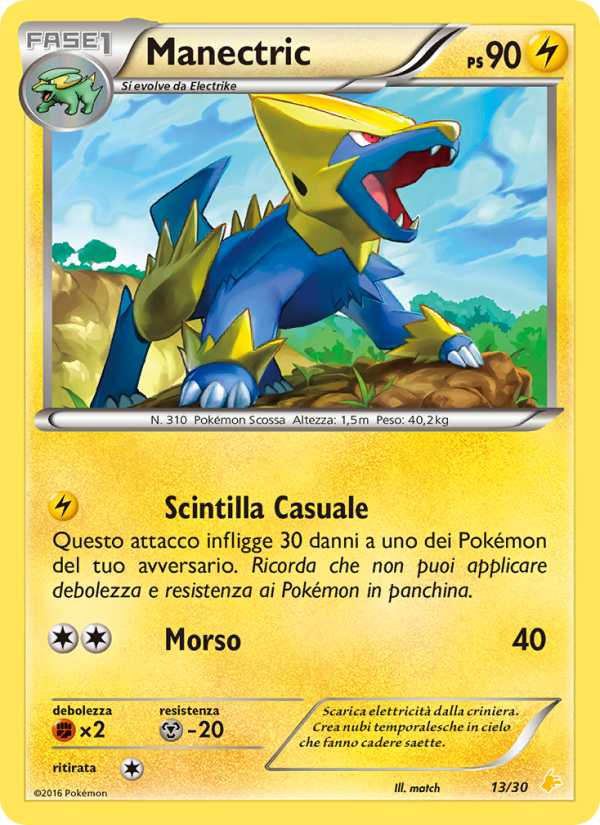 Manectric 013/30 — XY trainer Kit (Pikachu Libre) (Italian Pokémon TCG card)