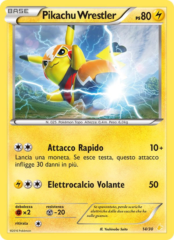 Pikachu wrestler 014/30 — XY trainer Kit (Pikachu Libre) (Italian Pokémon TCG card)