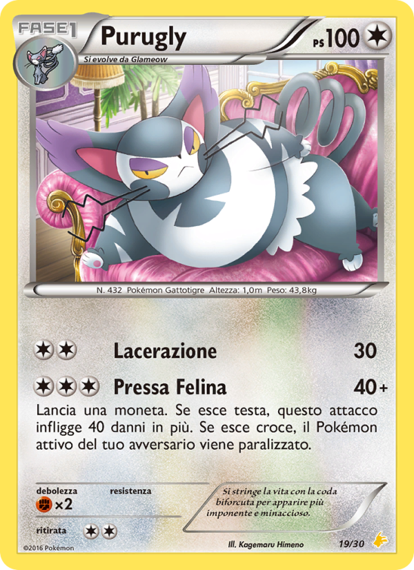 Purugly 019/30 — XY trainer Kit (Pikachu Libre) (Italian Pokémon TCG card)