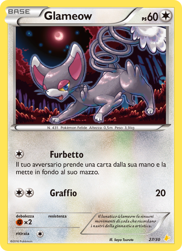 Glameow 027/30 — XY trainer Kit (Pikachu Libre) (Italian Pokémon TCG card)