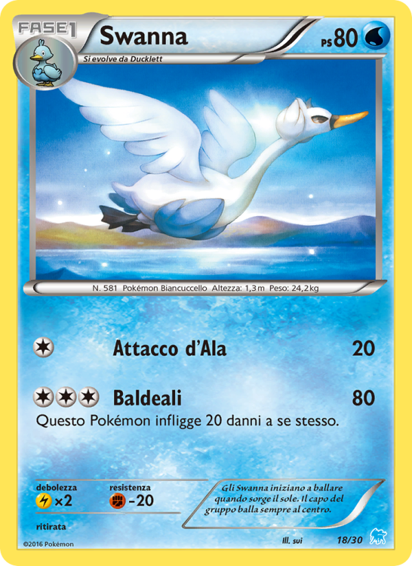 Swanna 018/30 — XY trainer Kit (Suicune) (Italian Pokémon TCG card)