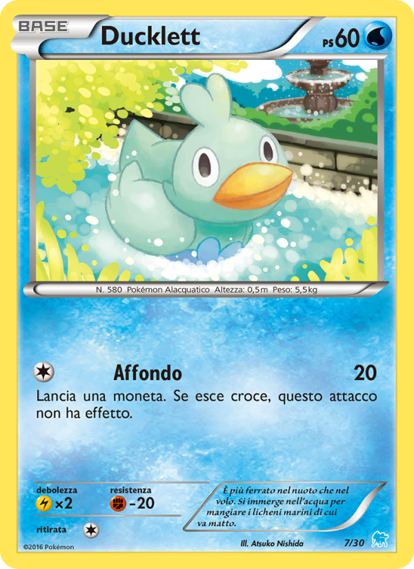 Ducklett 007/30 — XY trainer Kit (Suicune) (Italian Pokémon TCG card)