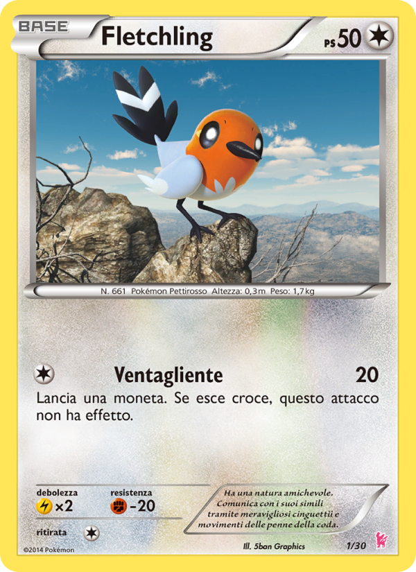 Fletchling 001/30 — XY trainer Kit (Sylveon) (Italian Pokémon TCG card)