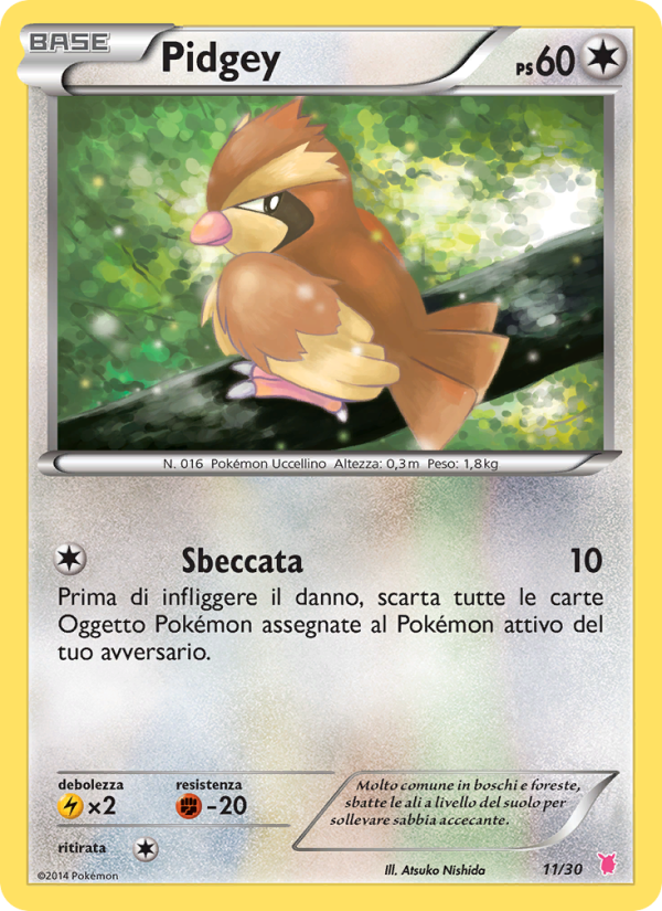 Pidgey 011/30 — XY trainer Kit (Wigglytuff) (Italian Pokémon TCG card)