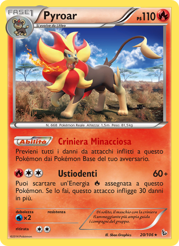 Pyroar 020/110 — Fuoco Infernale (Italian Pokémon TCG card)