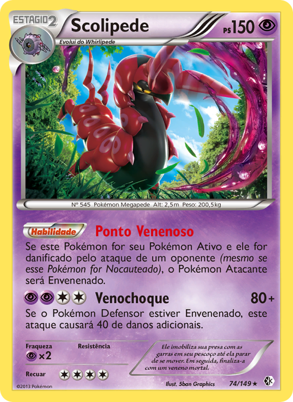 Scolipede 74 — Boundaries Crossed (Portuguese Pokémon TCG card)