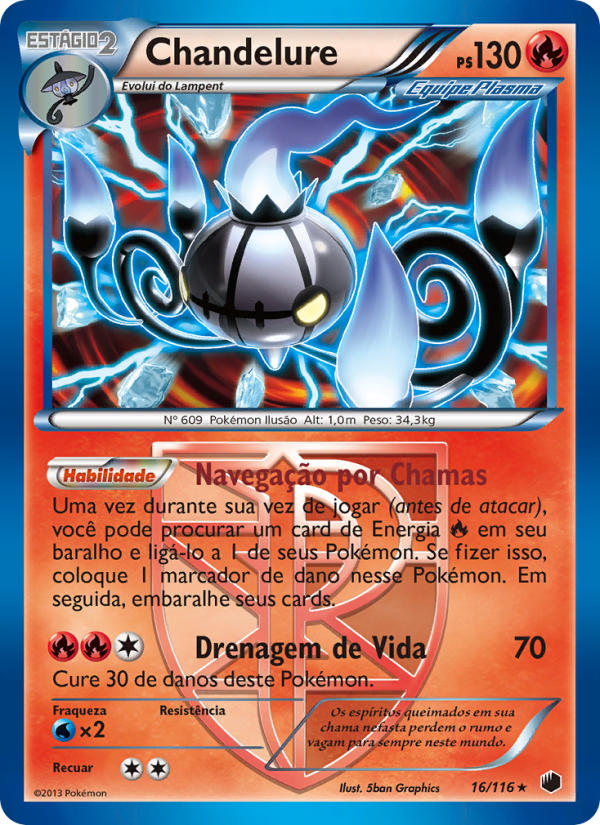 Chandelure 16 — Congelamento de Plasma (Portuguese Pokémon TCG card)