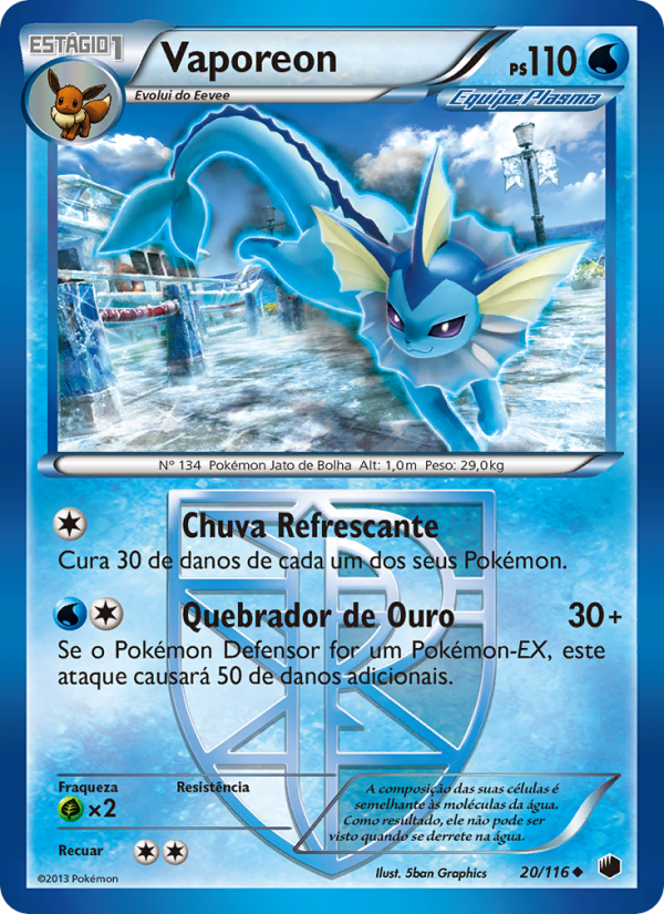 Vaporeon 20 — Congelamento de Plasma (Portuguese Pokémon TCG card)