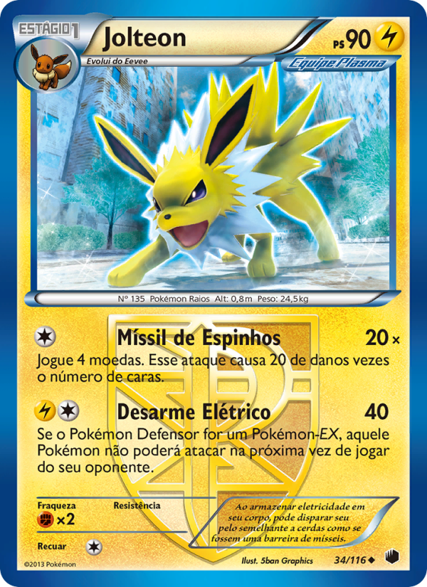 Jolteon 34 — Congelamento de Plasma (Portuguese Pokémon TCG card)