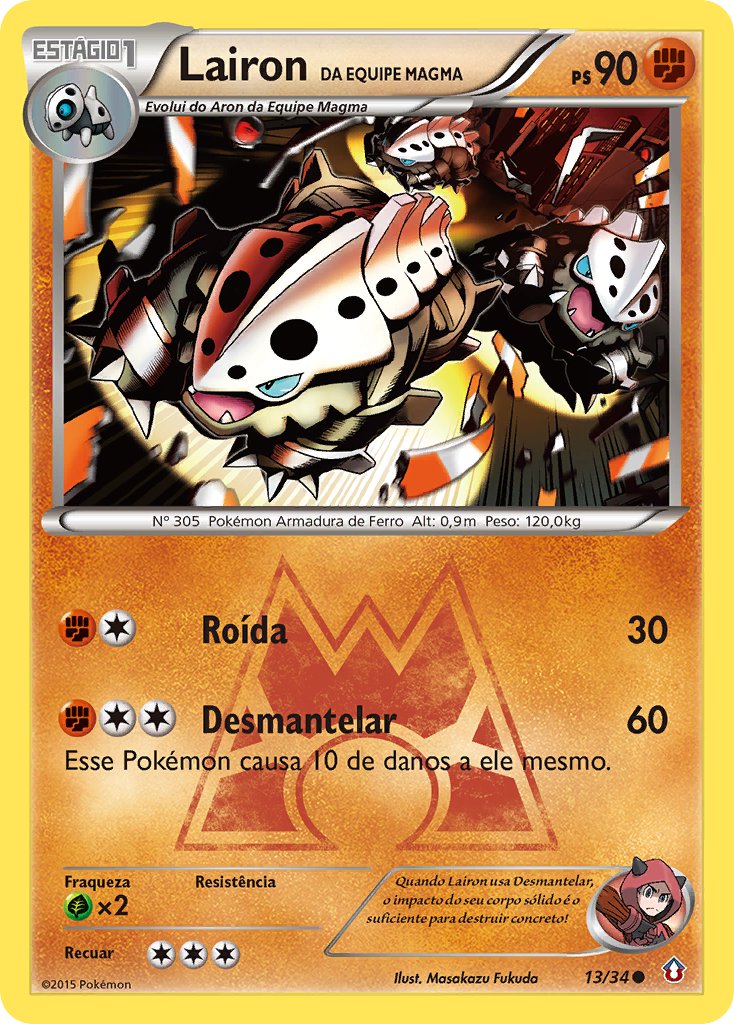 Lairon da Equipe Magma 13 — Double Crisis (Portuguese Pokémon TCG card)