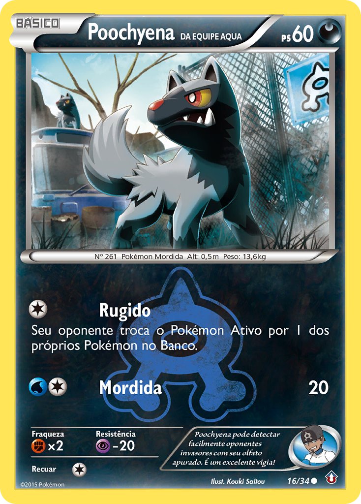 Poochyena da Equipe Aqua 16 — Double Crisis (Portuguese Pokémon TCG card)