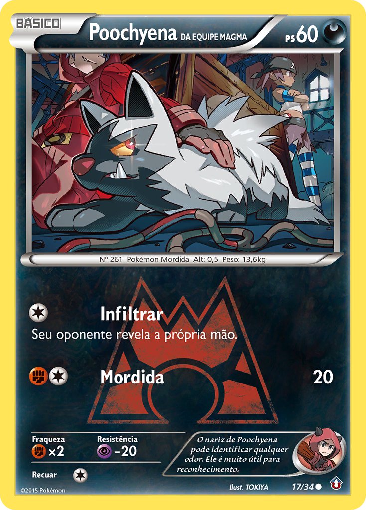 Poochyena da Equipe Magma 17 — Double Crisis (Portuguese Pokémon TCG card)