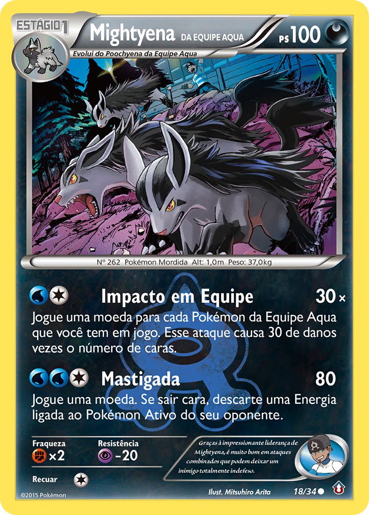 Mightyena da Equipe Aqua 18 — Double Crisis (Portuguese Pokémon TCG card)