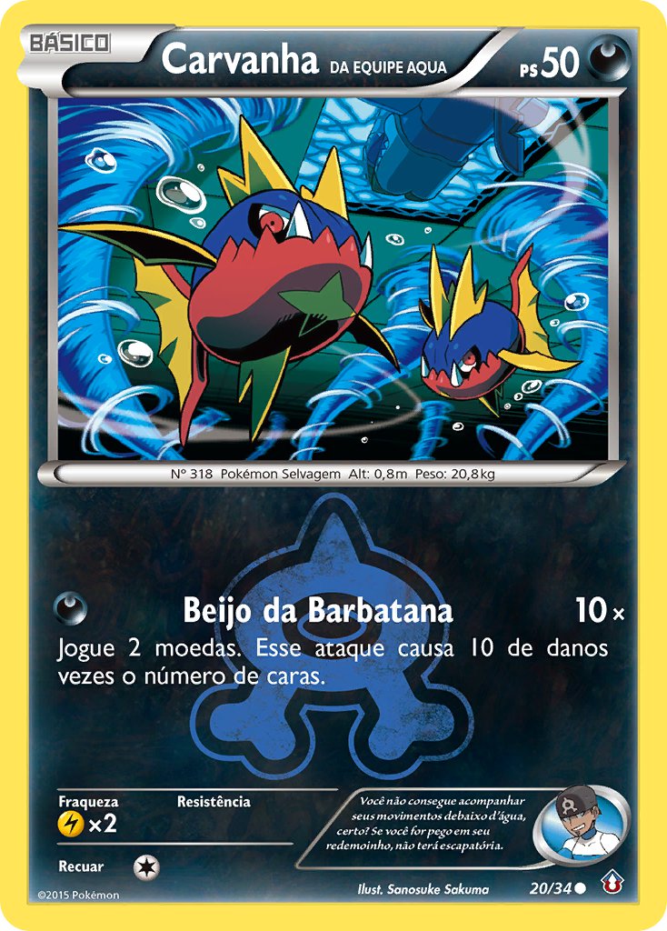 Carvanha da Equipe Aqua 20 — Double Crisis (Portuguese Pokémon TCG card)