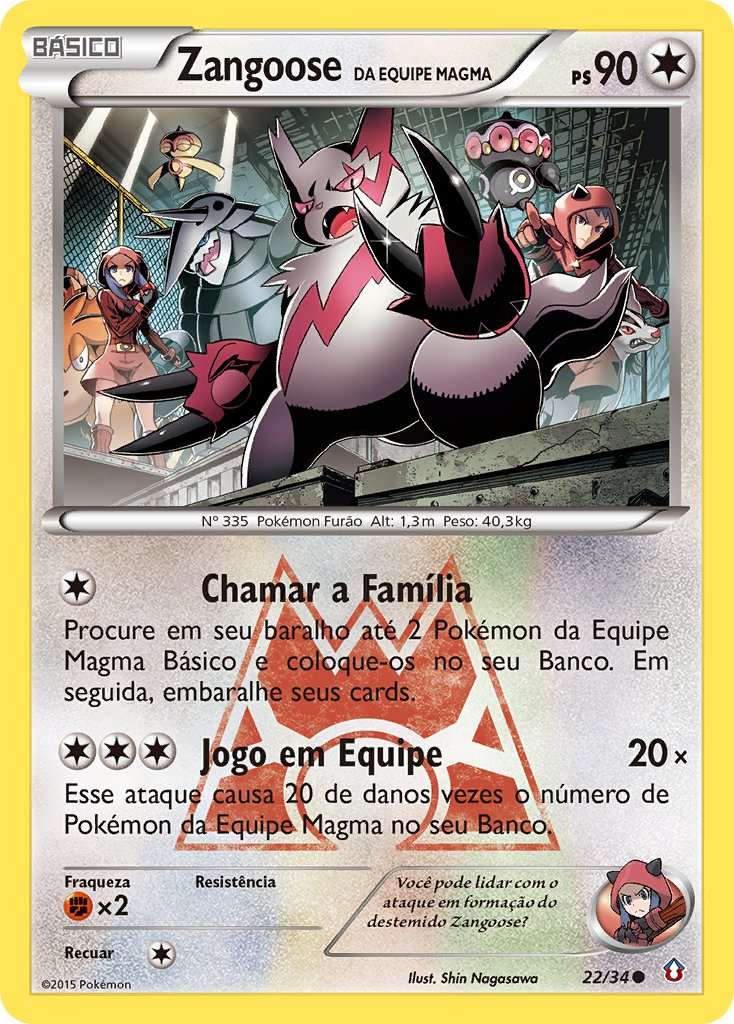 Zangoose da Equipe Magma 22 — Double Crisis (Portuguese Pokémon TCG card)