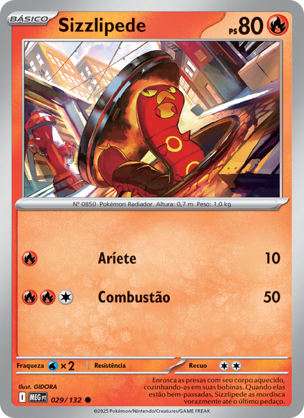 Sizzlipede 029 — Megaevolução (Portuguese Pokémon TCG card)