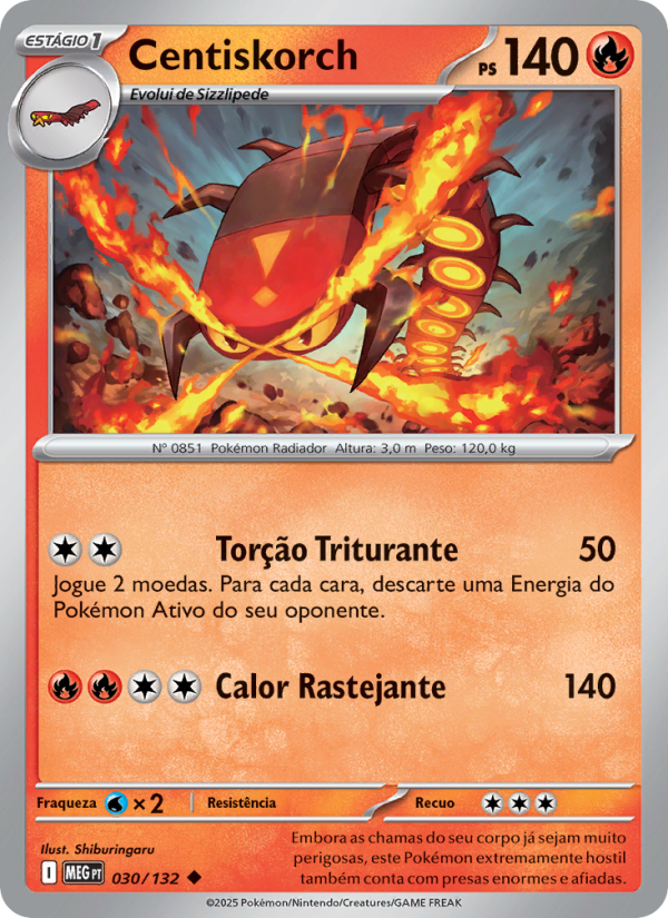 Centiskorch 030 — Megaevolução (Portuguese Pokémon TCG card)