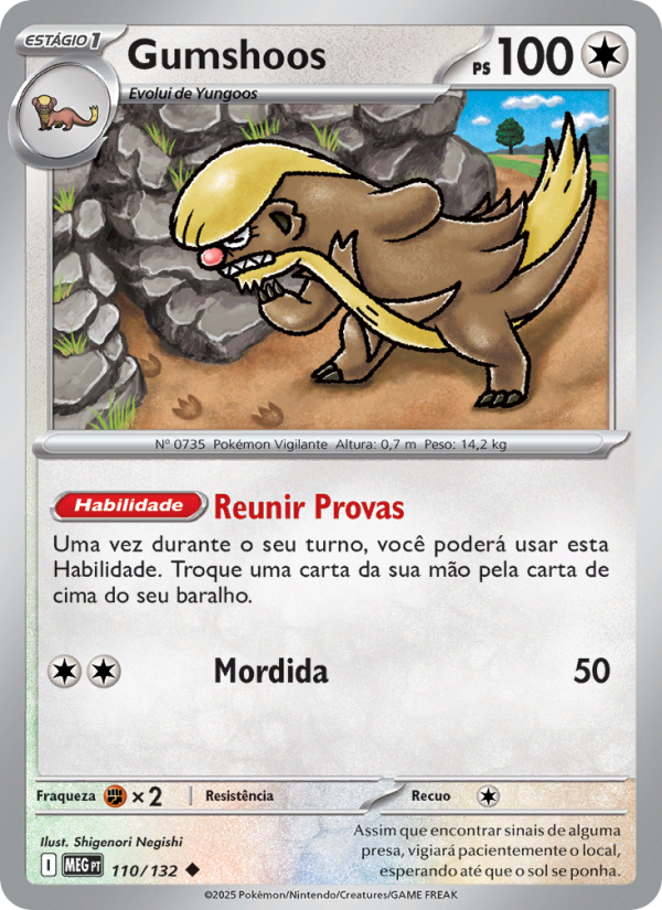 Gumshoos 110 — Megaevolução (Portuguese Pokémon TCG card)