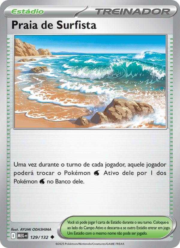 Praia de Surfista 129 — Megaevolução (Portuguese Pokémon TCG card)