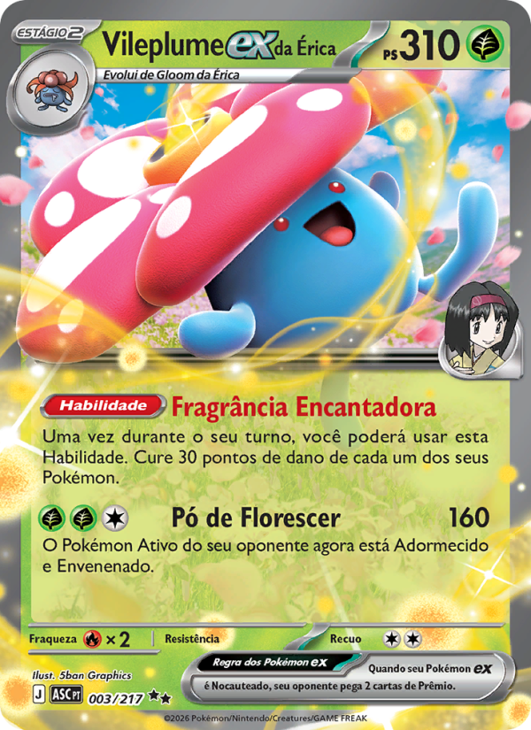 Vileplume ex da Érica 003 — Heróis Excelsos (Portuguese Pokémon TCG card)