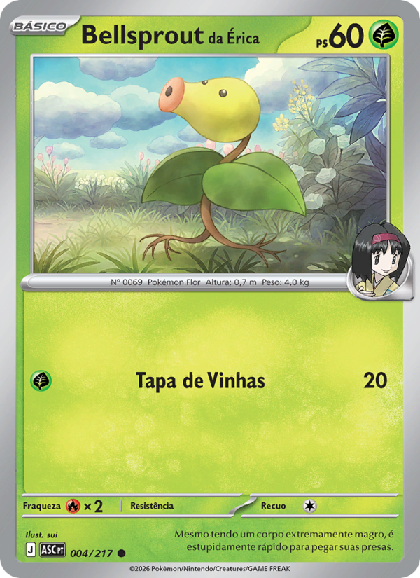 Bellsprout da Érica 004 — Heróis Excelsos (Portuguese Pokémon TCG card)