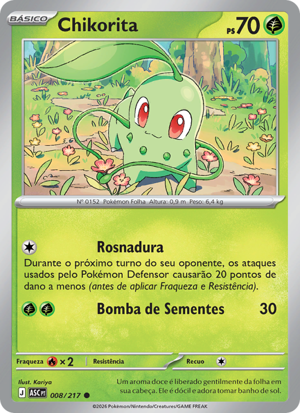 Chikorita 008 — Erhabene Helden (Portuguese Pokémon TCG card)