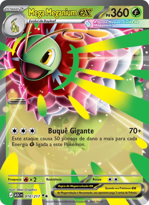 Mega Meganium ex 010 — Heróis Excelsos (Portuguese Pokémon TCG card)