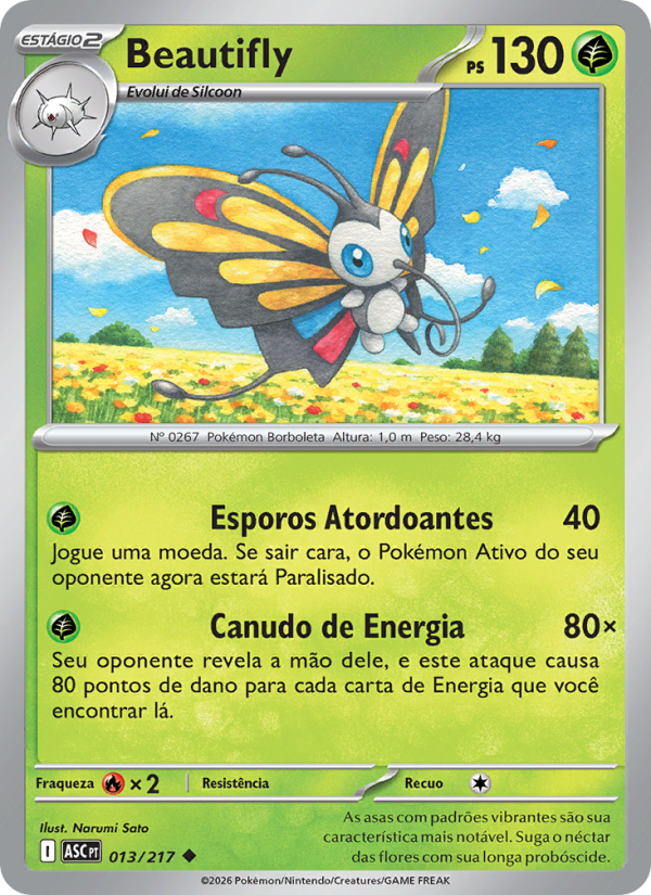 Beautifly 013 — Heróis Excelsos (Portuguese Pokémon TCG card)
