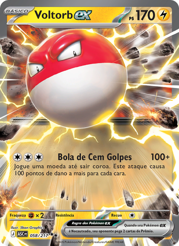 Voltorb ex 058 — Heróis Excelsos (Portuguese Pokémon TCG card)