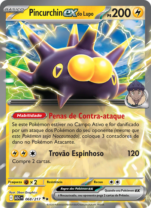 Pincurchin ex do Lupo 068 — Erhabene Helden (Portuguese Pokémon TCG card)