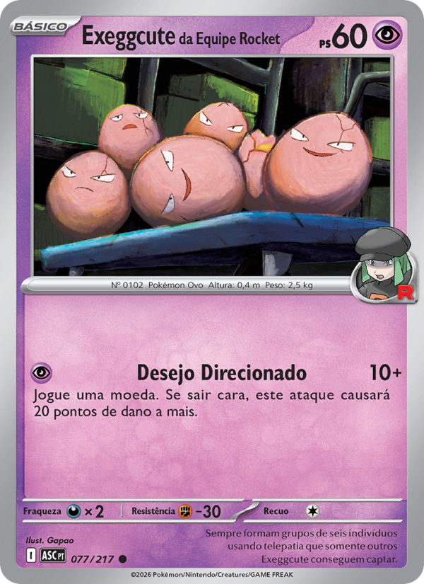 Exeggcute da Equipe Rocket 077 — Heróis Excelsos (Portuguese Pokémon TCG card)